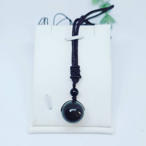 Black Obsidian sphere cord necklace ✨ - Picture 2 of 3